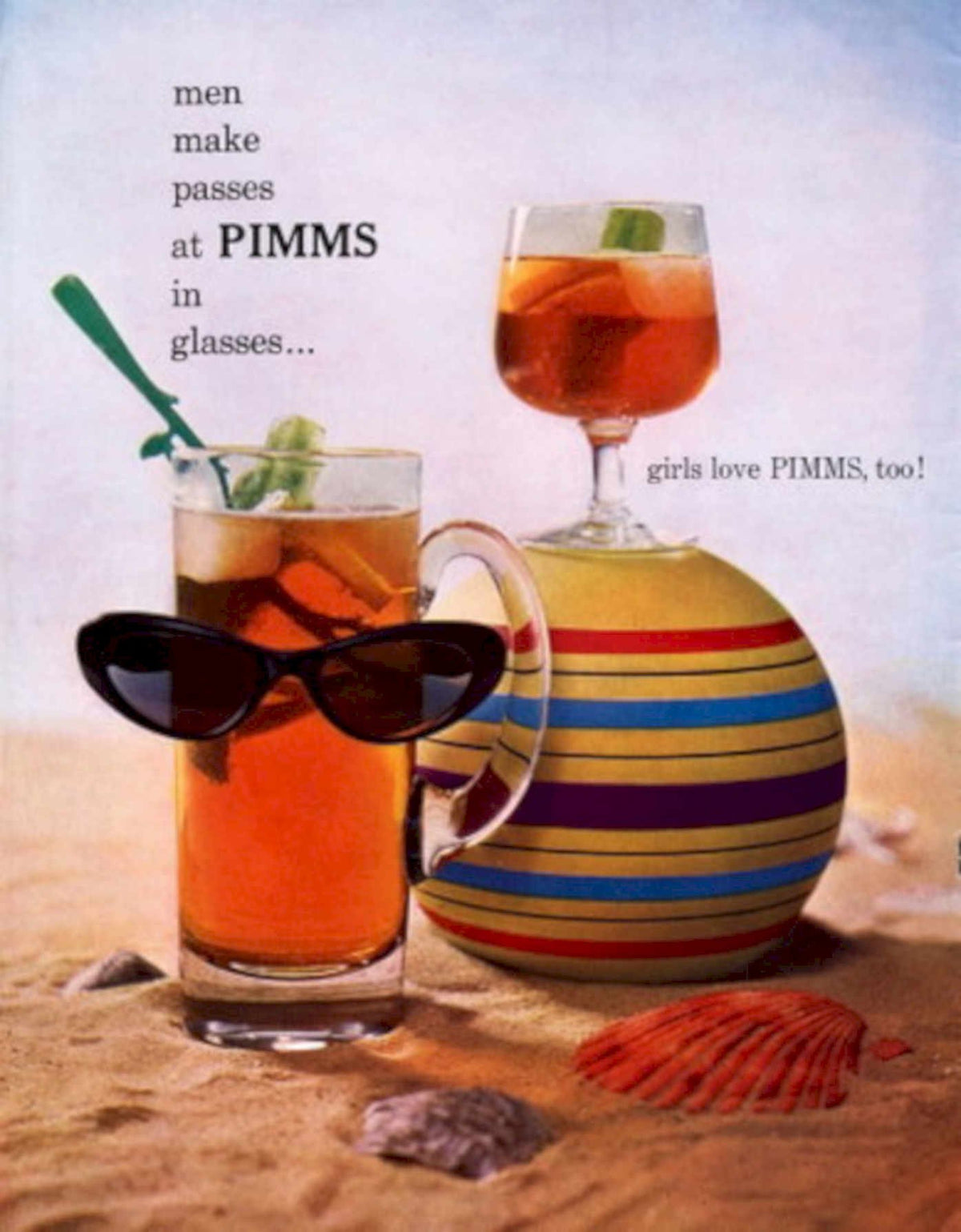 Pimm Cocktail Beach 1960s Vintage Retro Advert