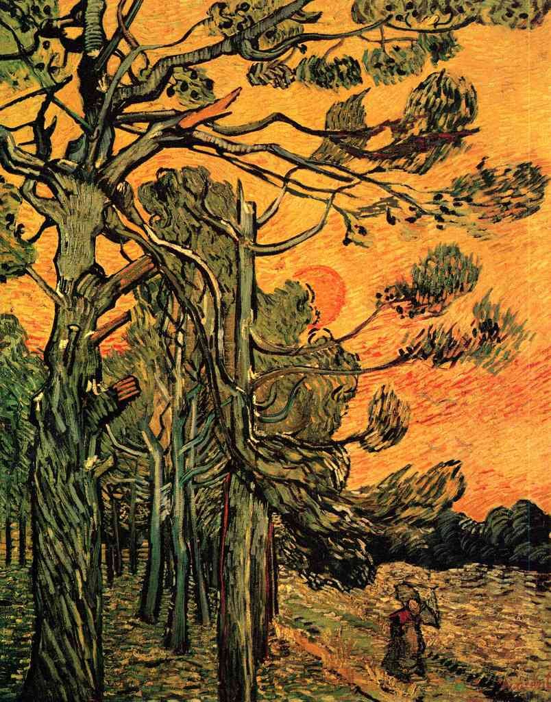 Pine Trees Against A Red Sky With Setting Sun Van Gogh A4 Photo Print