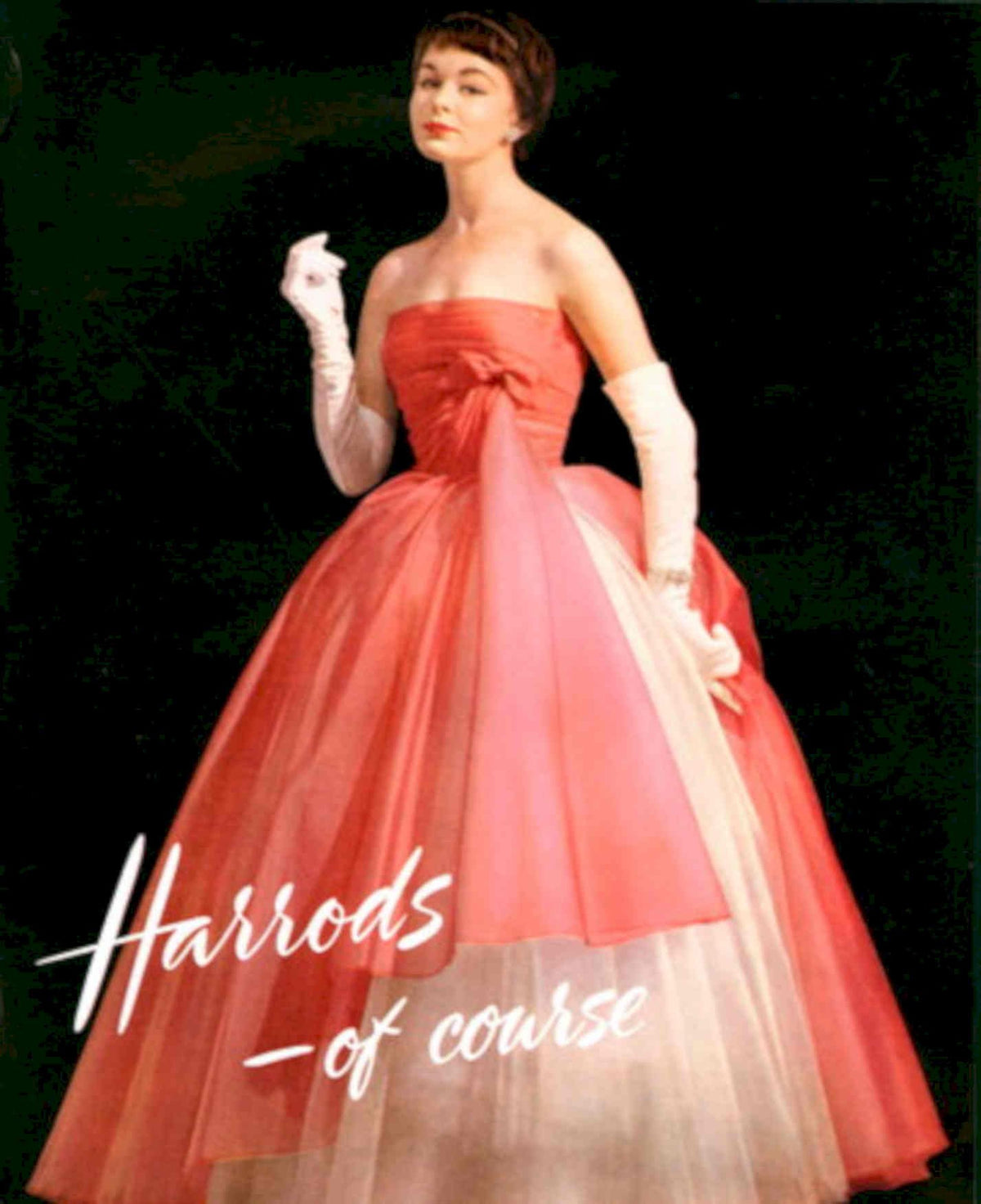 Pink Ballgown Harrods 1950s Vintage Retro Advert Poster