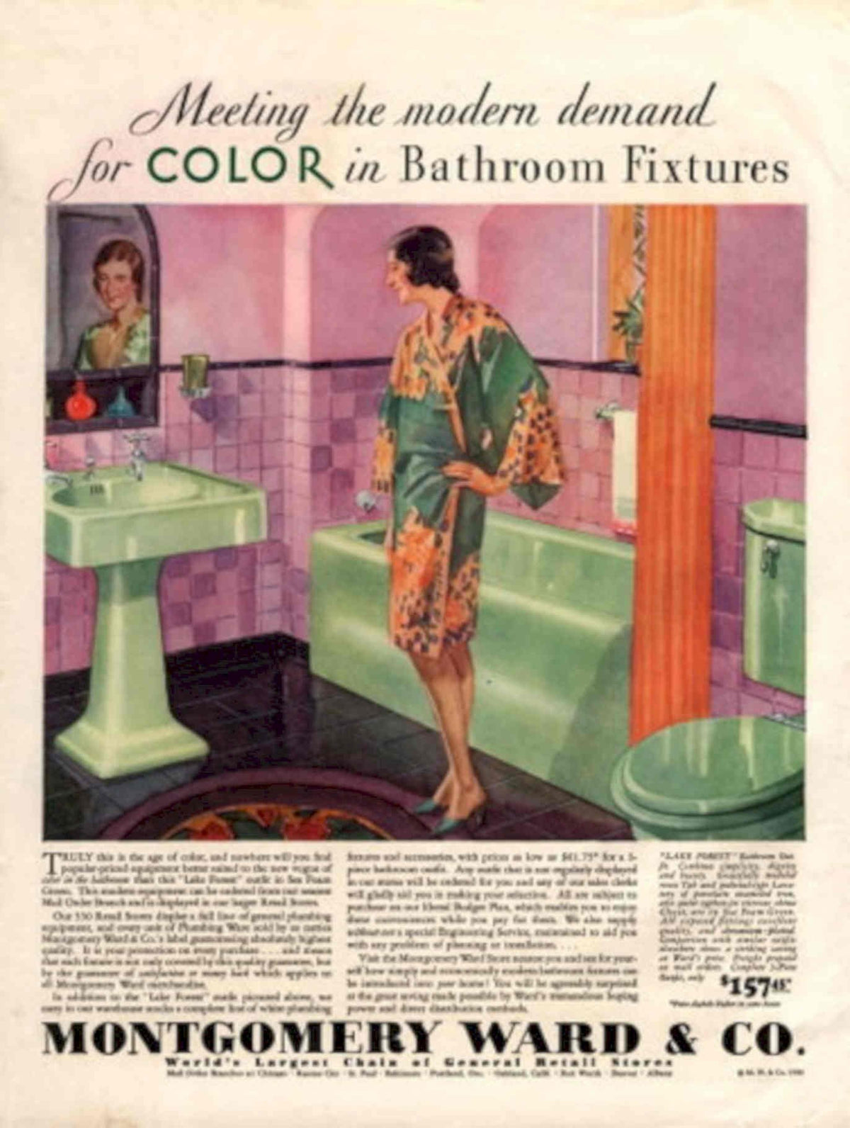 Pink Bathtub Modern 1930s Vintage Retro Advert Poster