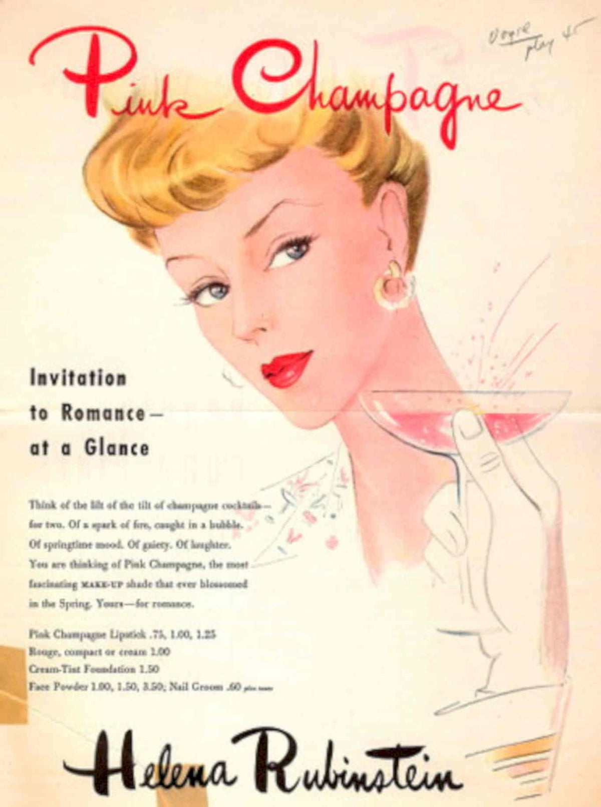 Pink Champagne Beauty 1940s Vintage Retro Advert Poster