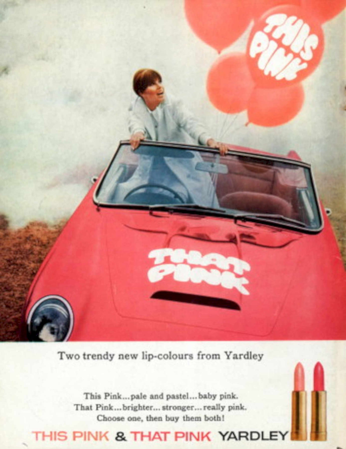 Pink Convertible Yardley 1960s Vintage Retro Advert