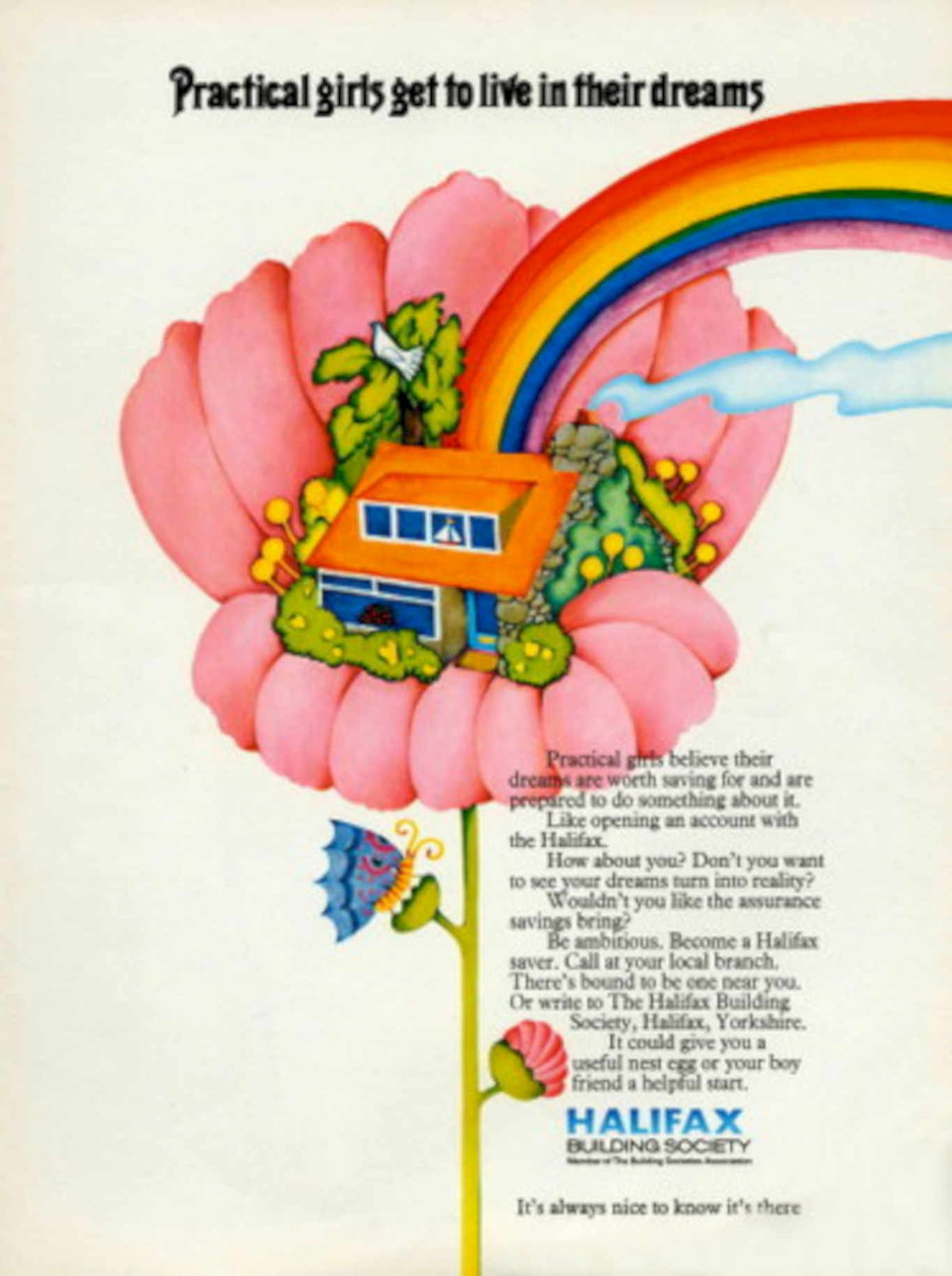 Pink Flower Rainbow 1970s Vintage Retro Advert