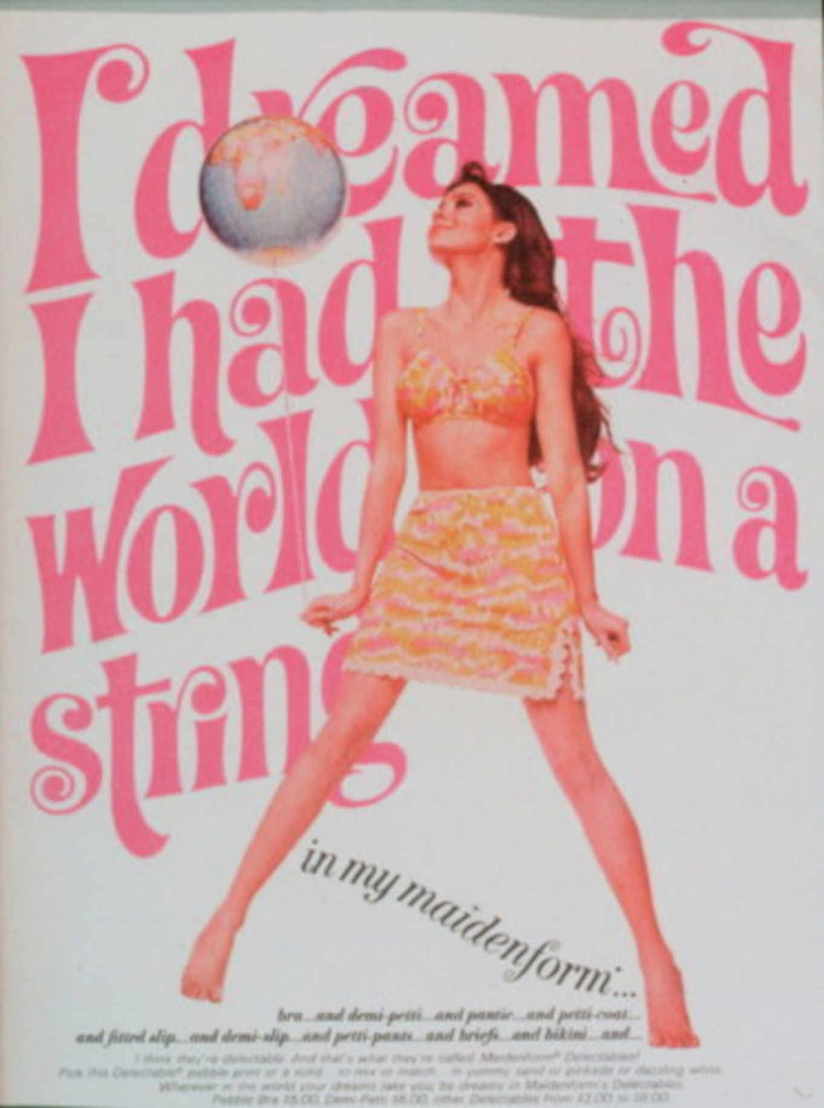 Pink Globe Woman 1960s Vintage Retro Advert