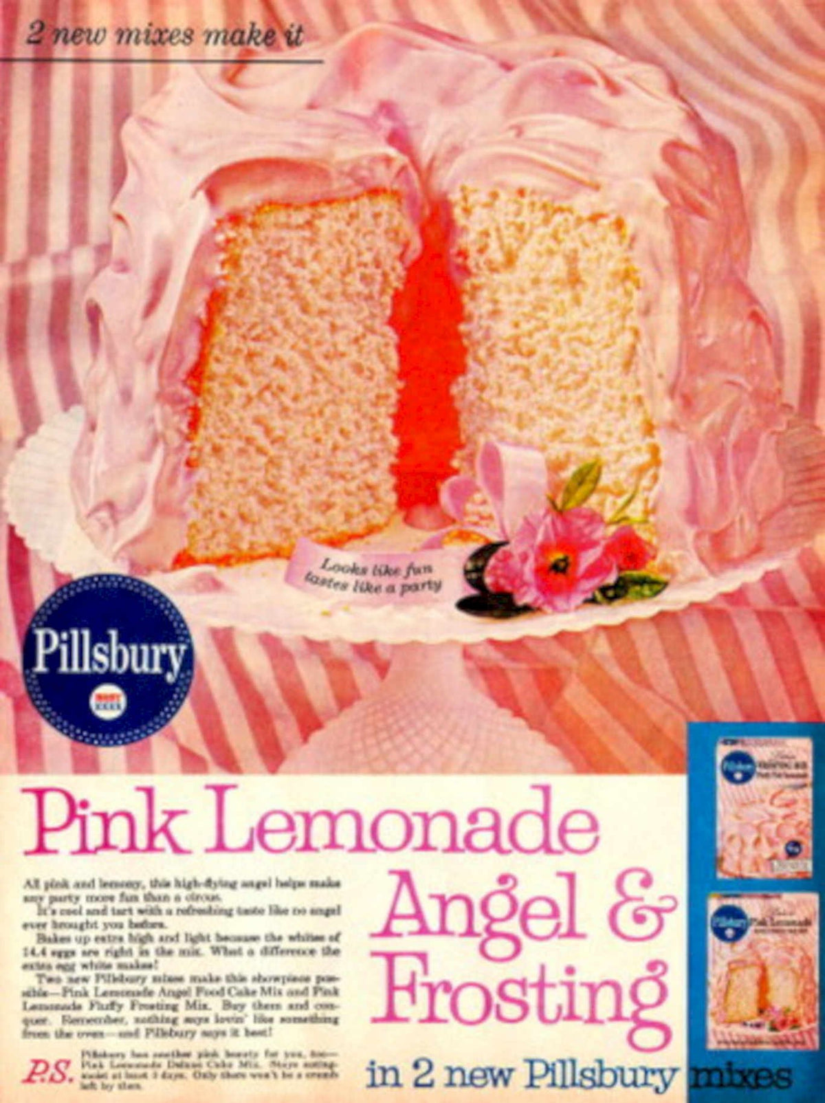 Pink Lemonade Cake 1960s Vintage Retro Advert