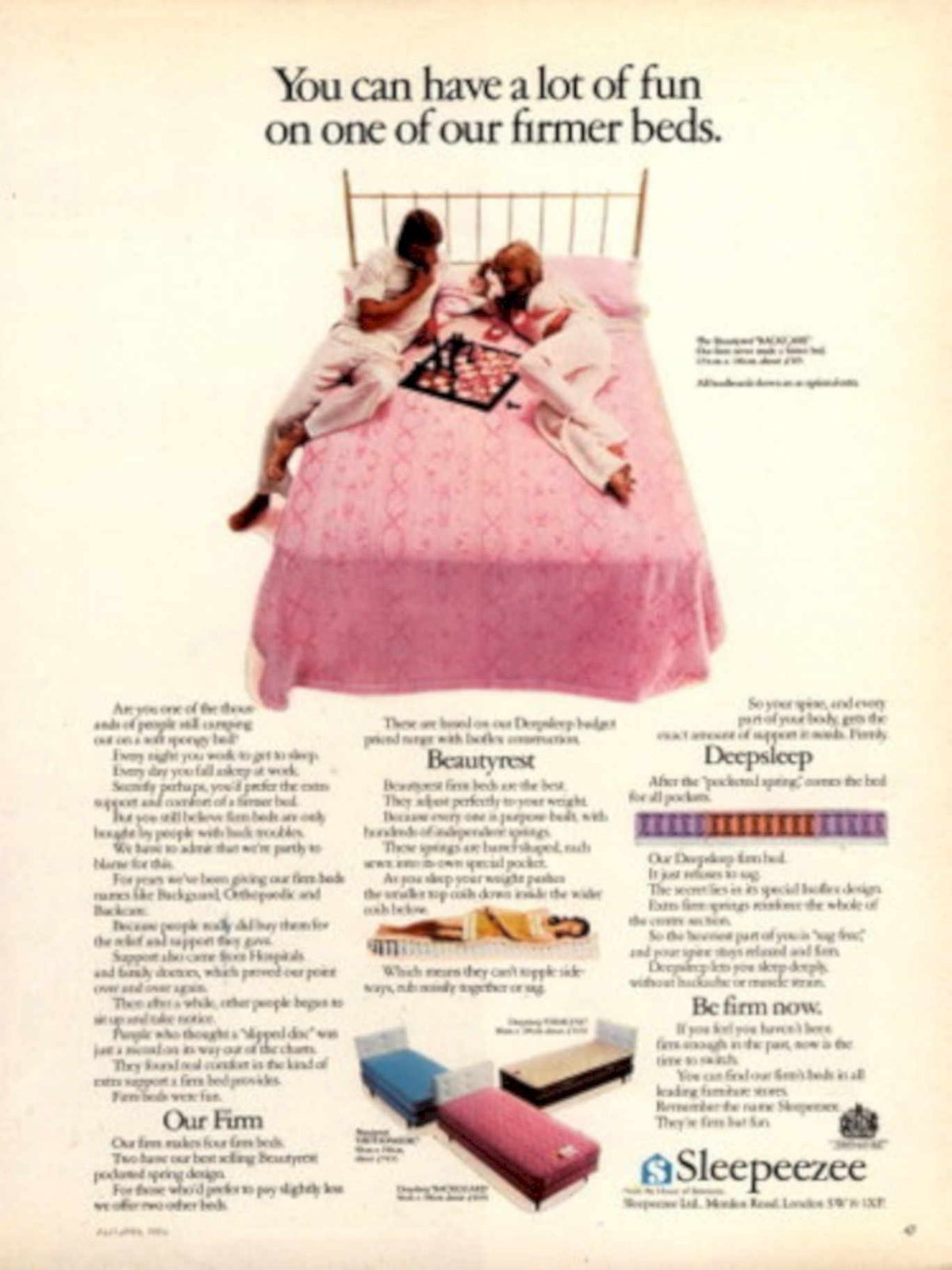 Pink Oversized Bed 1970s Vintage Retro Advert