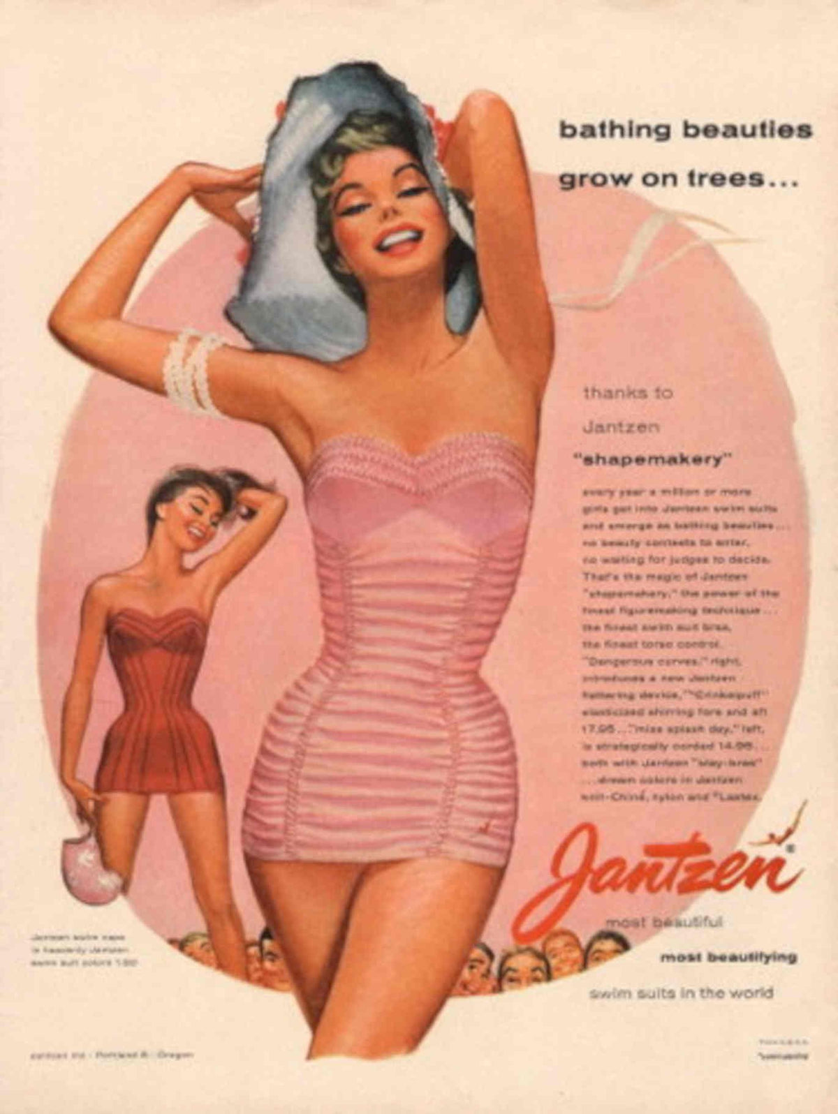 Pink Swimsuit Women 1950s Vintage Retro Advert Poster