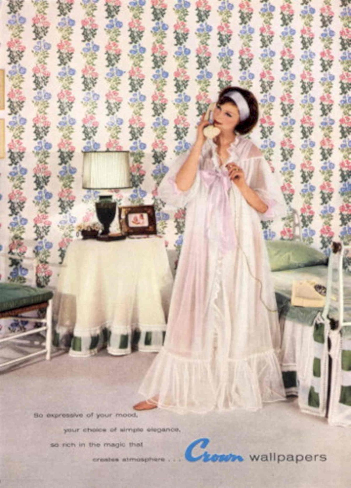 Pink Wallpaper Woman 1950s Vintage Retro Advert Poster