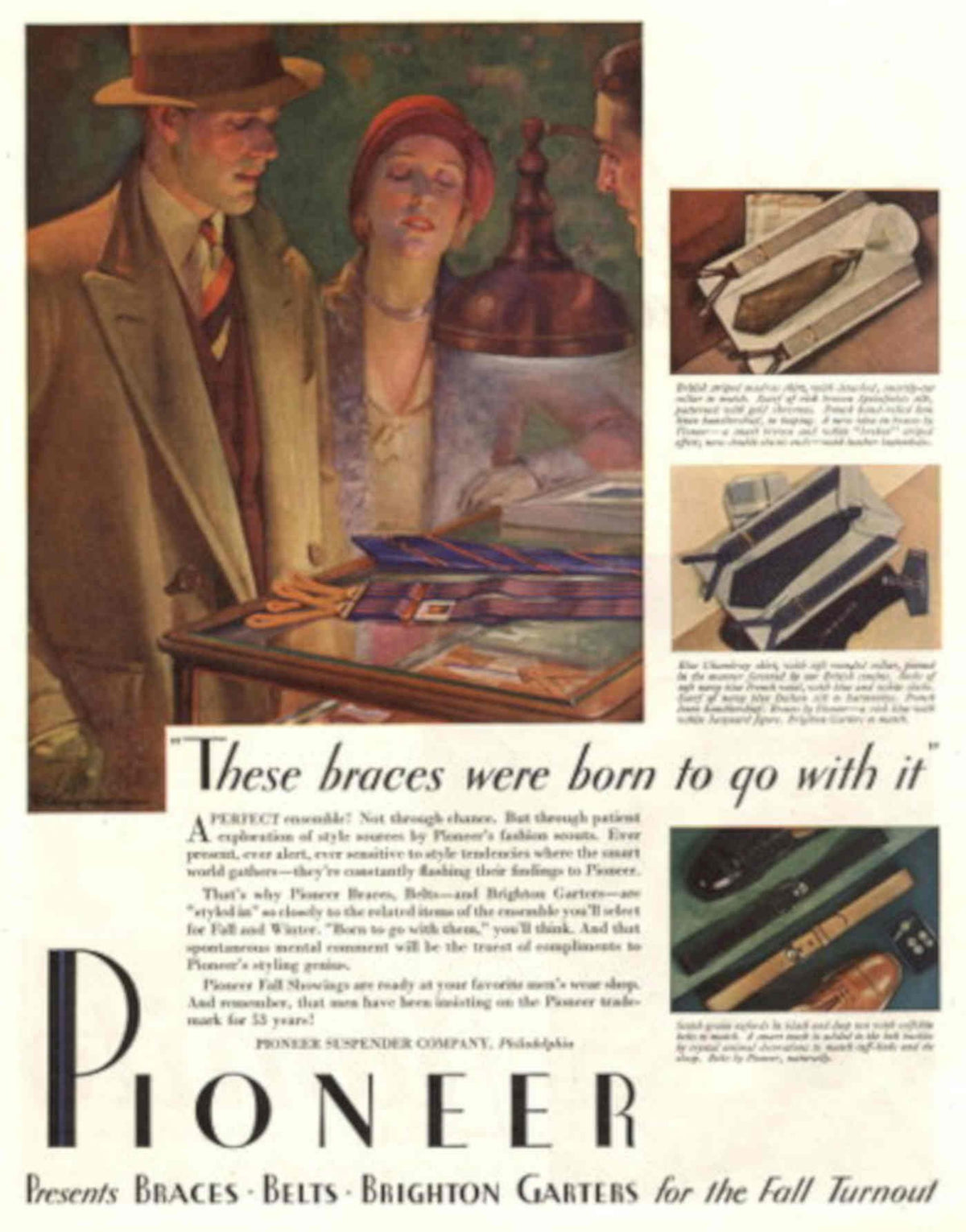 Pioneer Braces Belts 1950s Vintage Retro Advert Poster