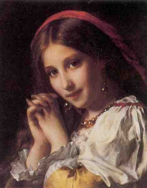 Piot Adolphe Portrait Of A Girl With Red Shawl A4 Photo Print