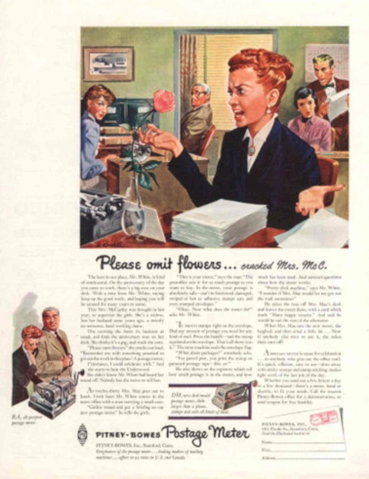 Pitney Bowes Meter 2 1950s Vintage Retro Advert Poster