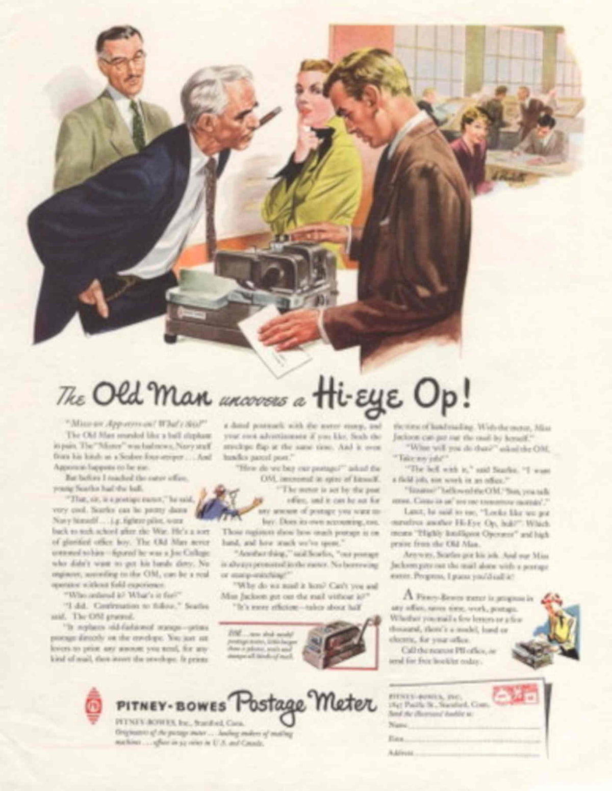 Pitney Bowes Meter 4 1950s Vintage Retro Advert Poster