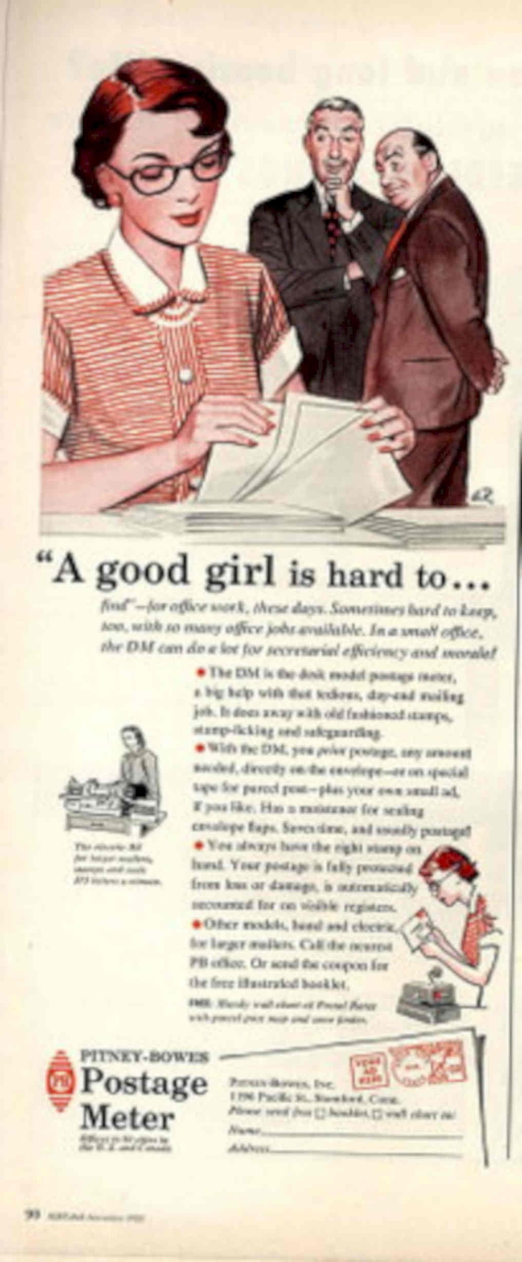 Pitney Bowes Meter 5 1950s Vintage Retro Advert Poster