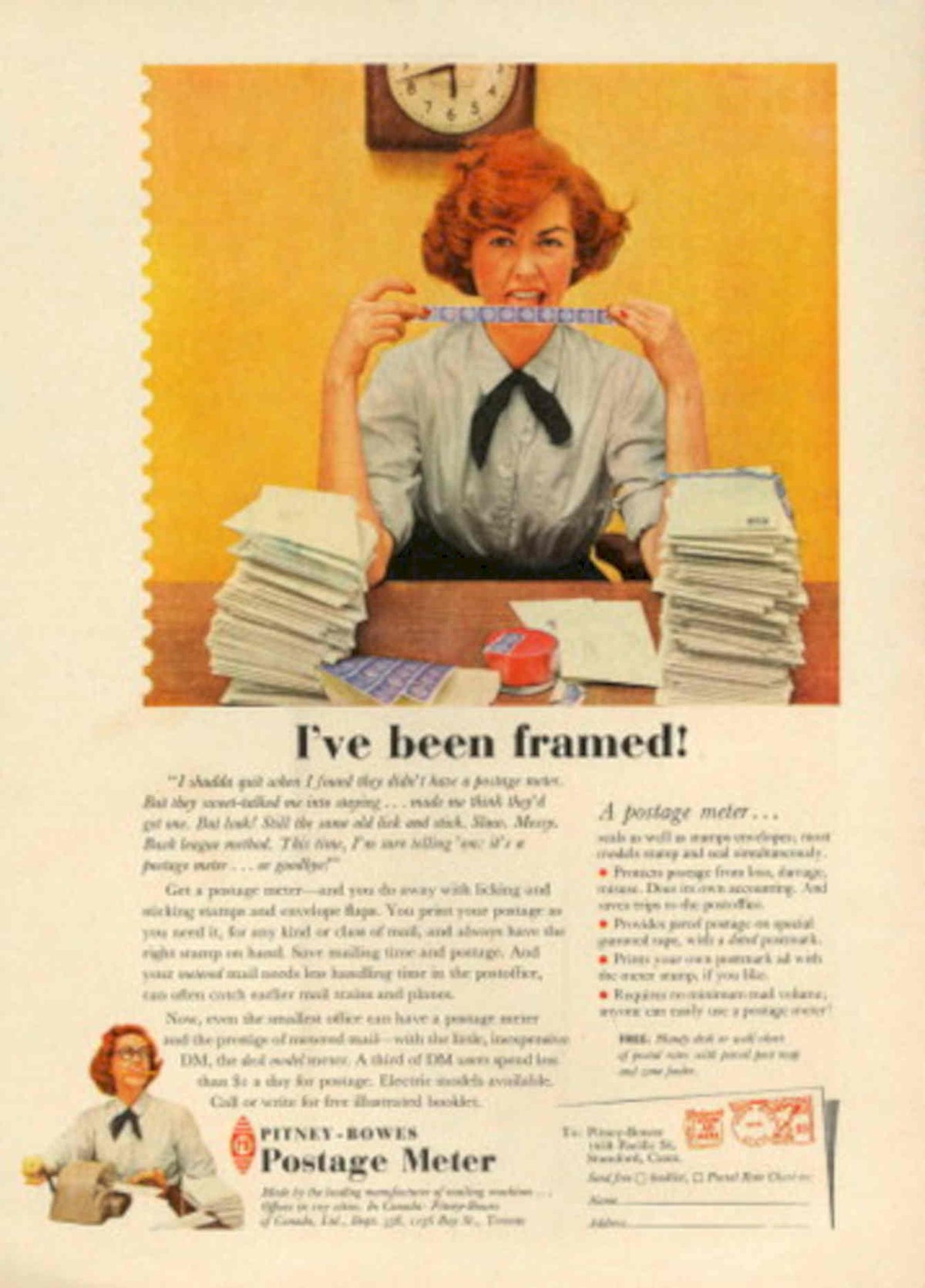 Pitney Bowes Meter 6 1950s Vintage Retro Advert Poster