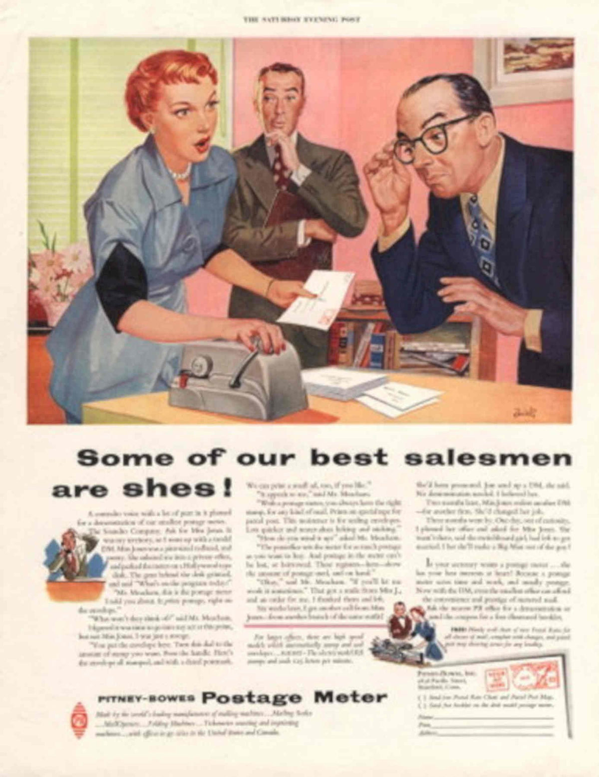 Pitney Bowes Salesmen 1950s Vintage Retro Advert Poster