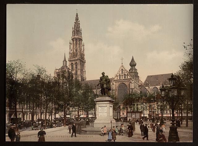 Place Verte and cathedral Antwerp Vintage A4 Photo Print