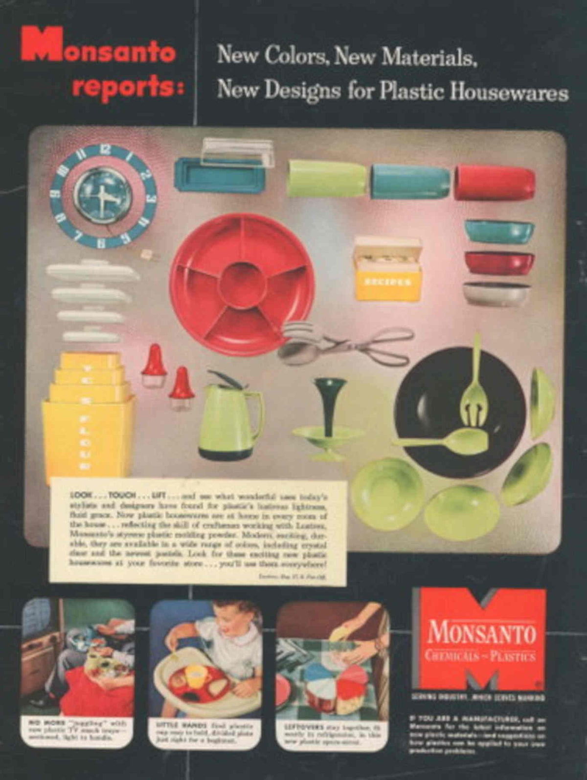 Plastic Housewares Monsanto 1940s Vintage Retro Advert Poster