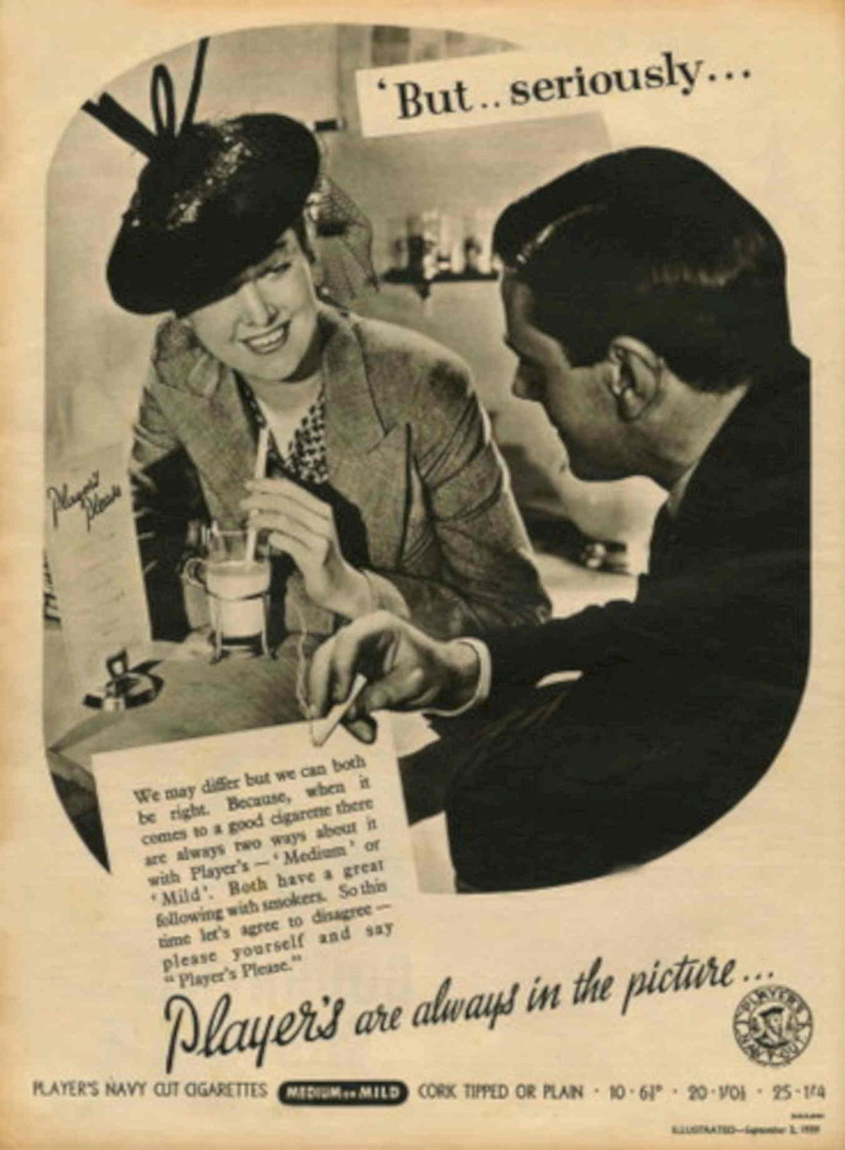 Players Cigarette Couple 1930s Vintage Retro Advert Poster