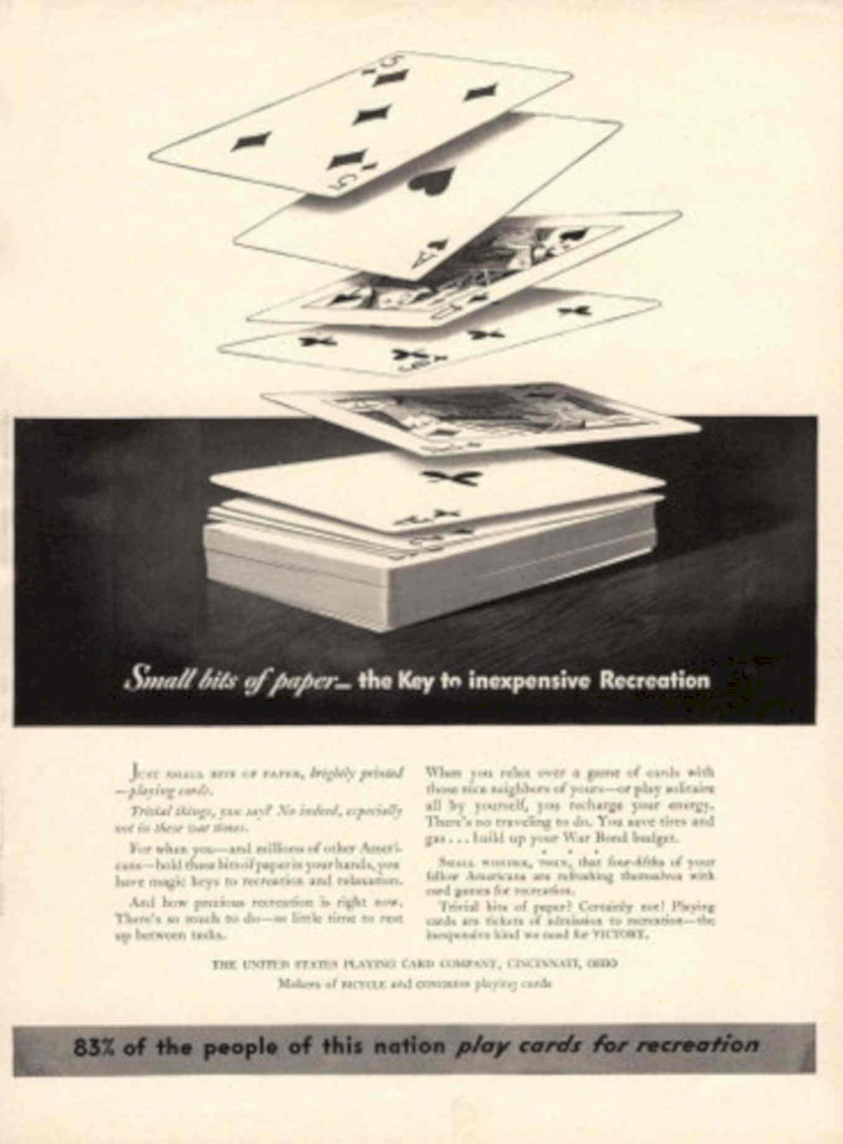 Playing Cards Recreation 1940s Vintage Retro Advert Poster