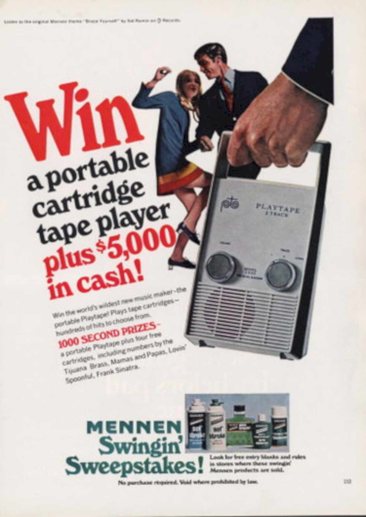 Playtape Sweepstakes Mennen 1960s Vintage Retro Advert