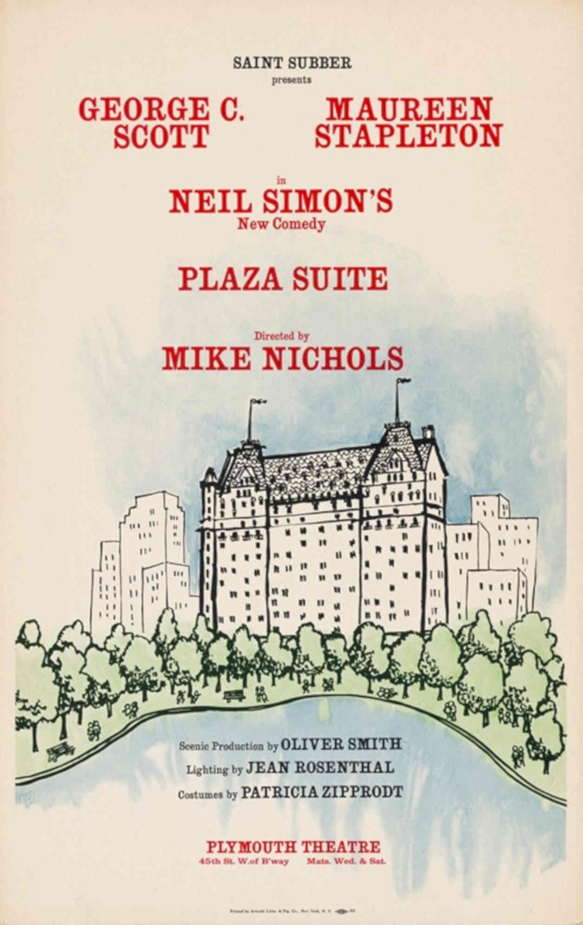 Plaza Suite PlazahotelThearte Vintage Retro Advert Poster