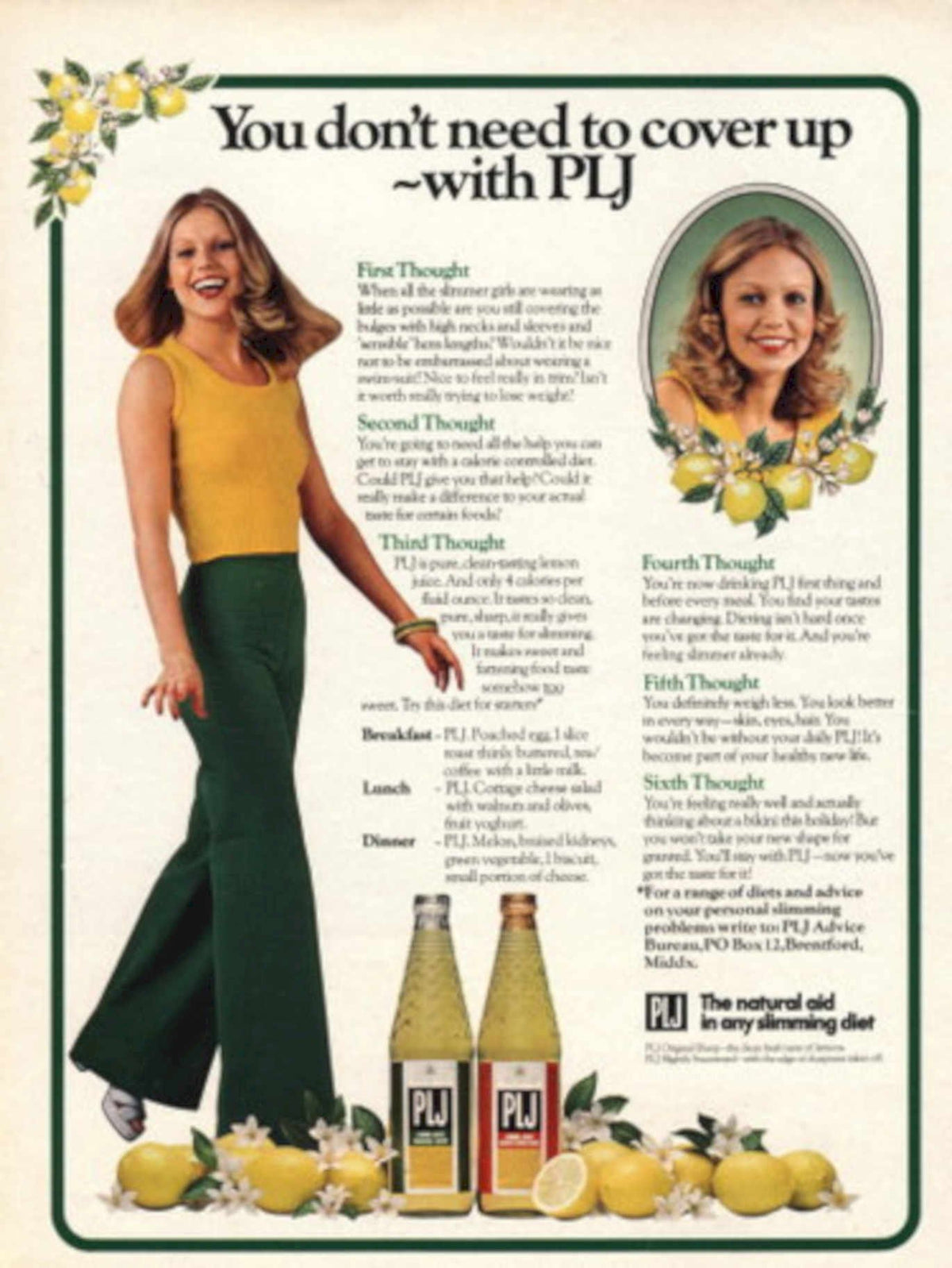 Plj Lemonade Woman 1970s Vintage Retro Advert