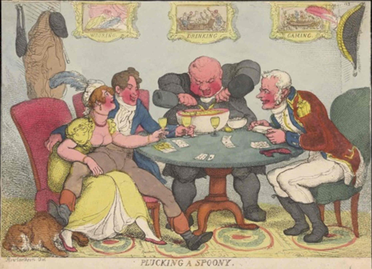 Plucking Spoon Gambling GB Cartoon Vintage Retro Advert Poster