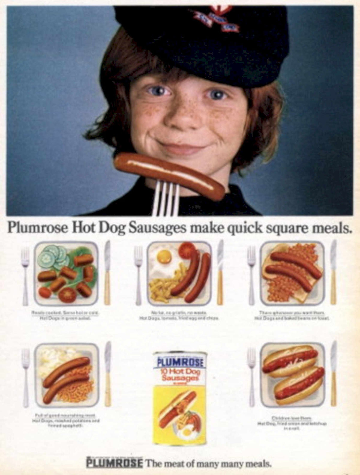Plumrose Hot Dogs 1960s Vintage Retro Advert