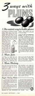 Plums Methods Recipe 1940s Vintage Retro Advert Poster