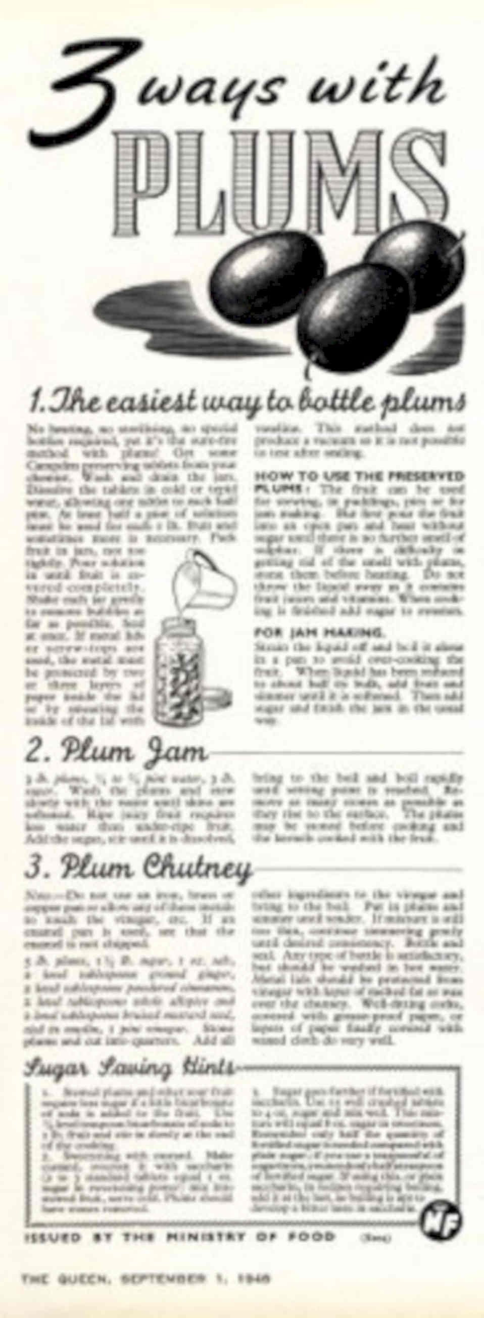 Plums Methods Recipe 1940s Vintage Retro Advert Poster