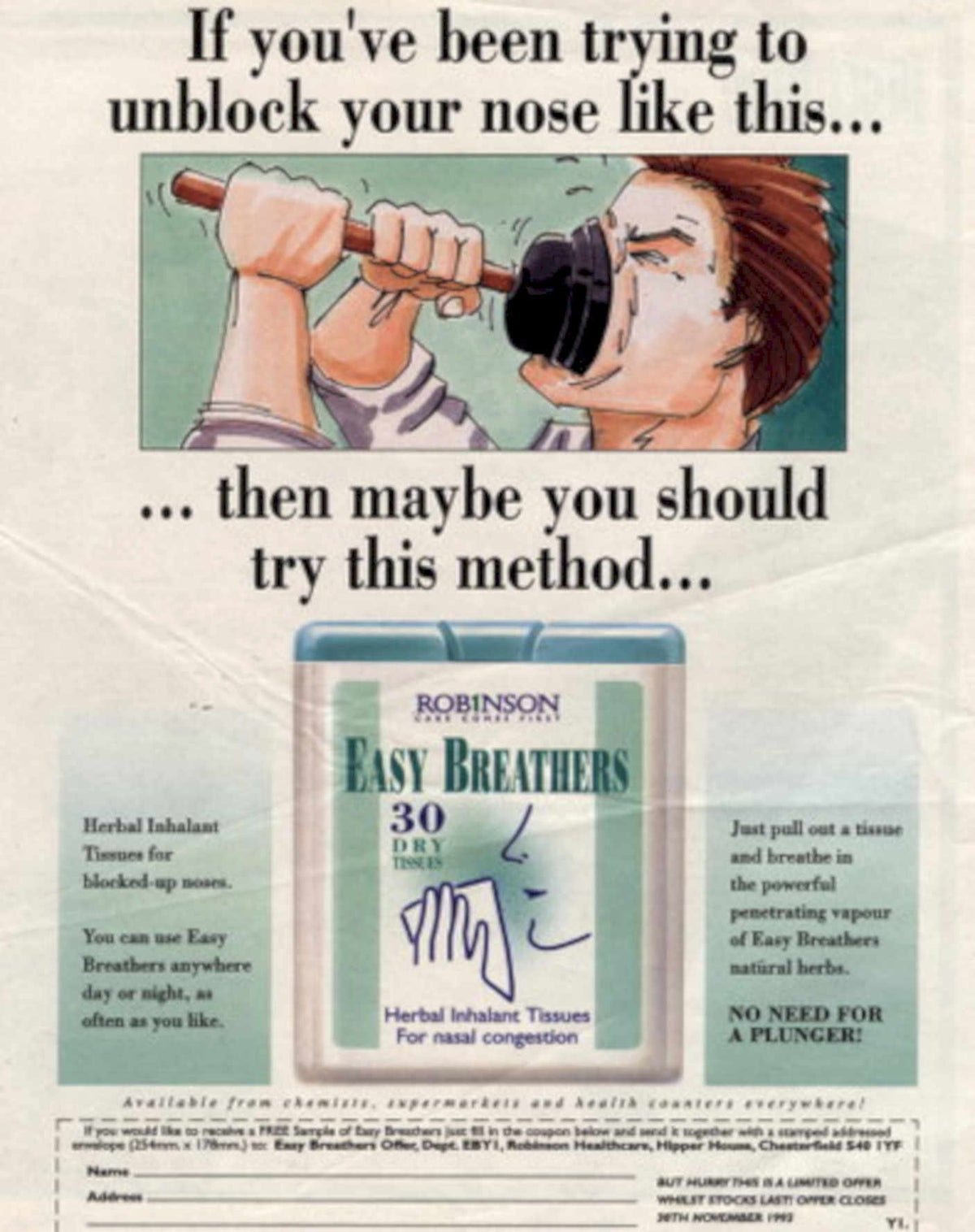 Plunger Tissues 1990s Vintage Retro Advert