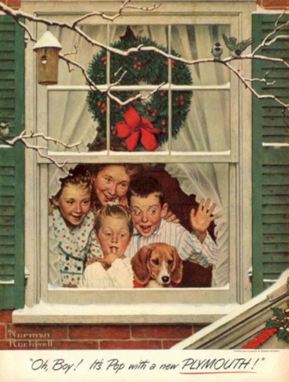 Plymouth Christmas Family 1940s Vintage Retro Advert Poster