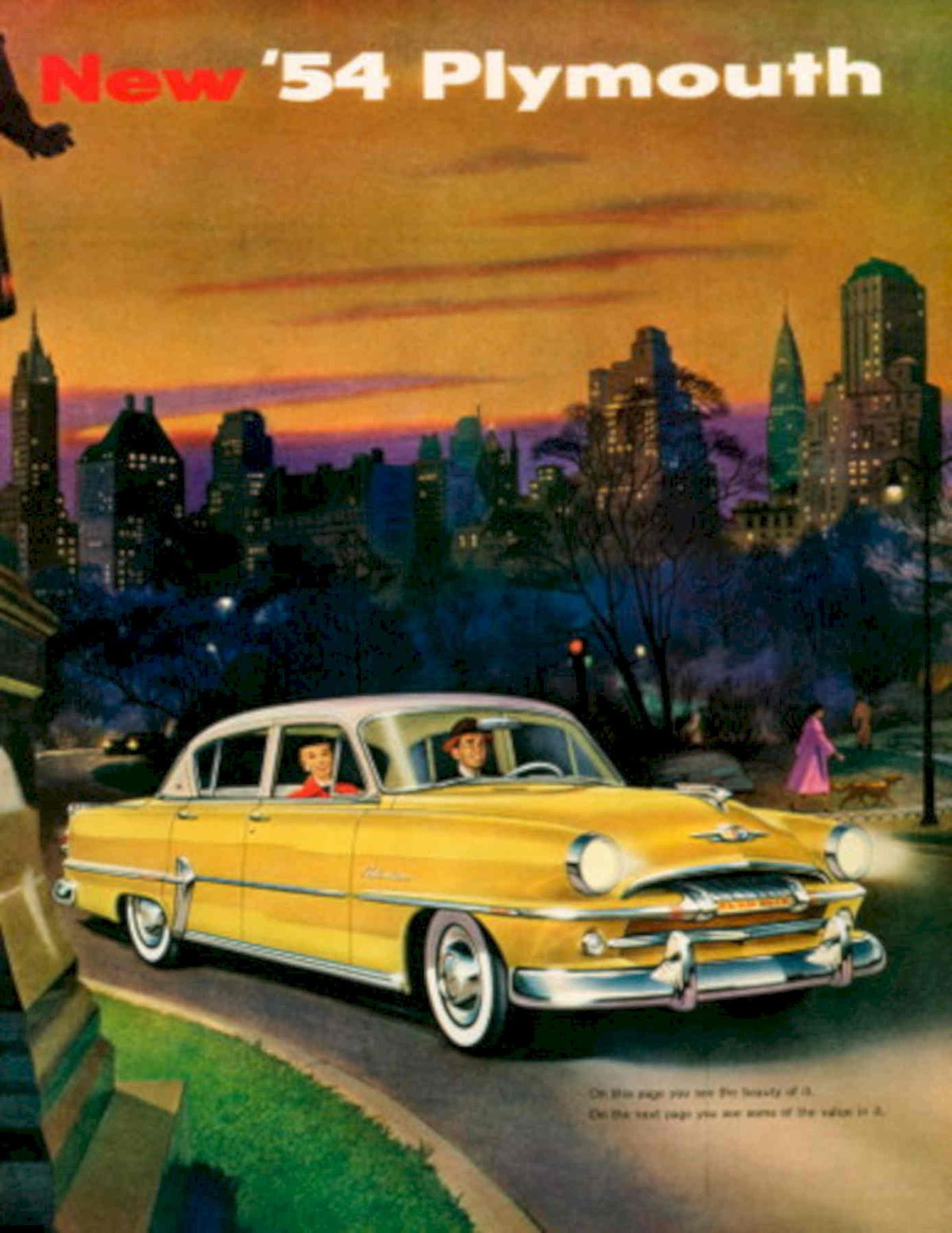 Plymouth Cityscape 1954 1950s Vintage Retro Advert Poster