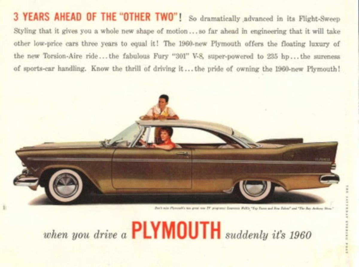 Plymouth Fury 1960 1960s Vintage Retro Advert