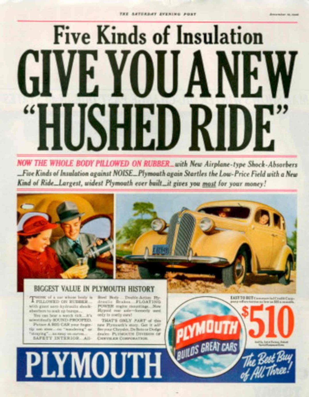 Plymouth Insulation Ride 1930s Vintage Retro Advert Poster