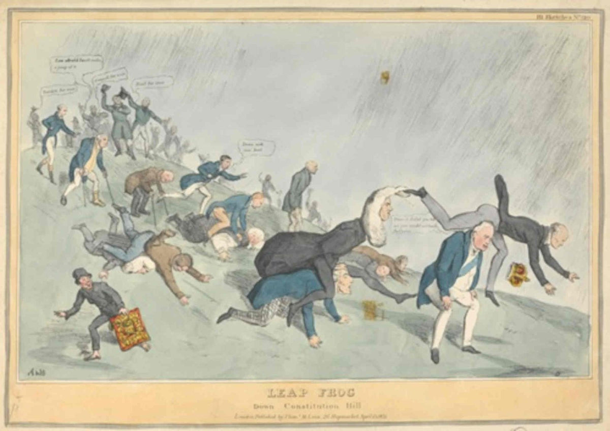 Politicians Houses Leap GB Cartoon Vintage Retro Advert Poster