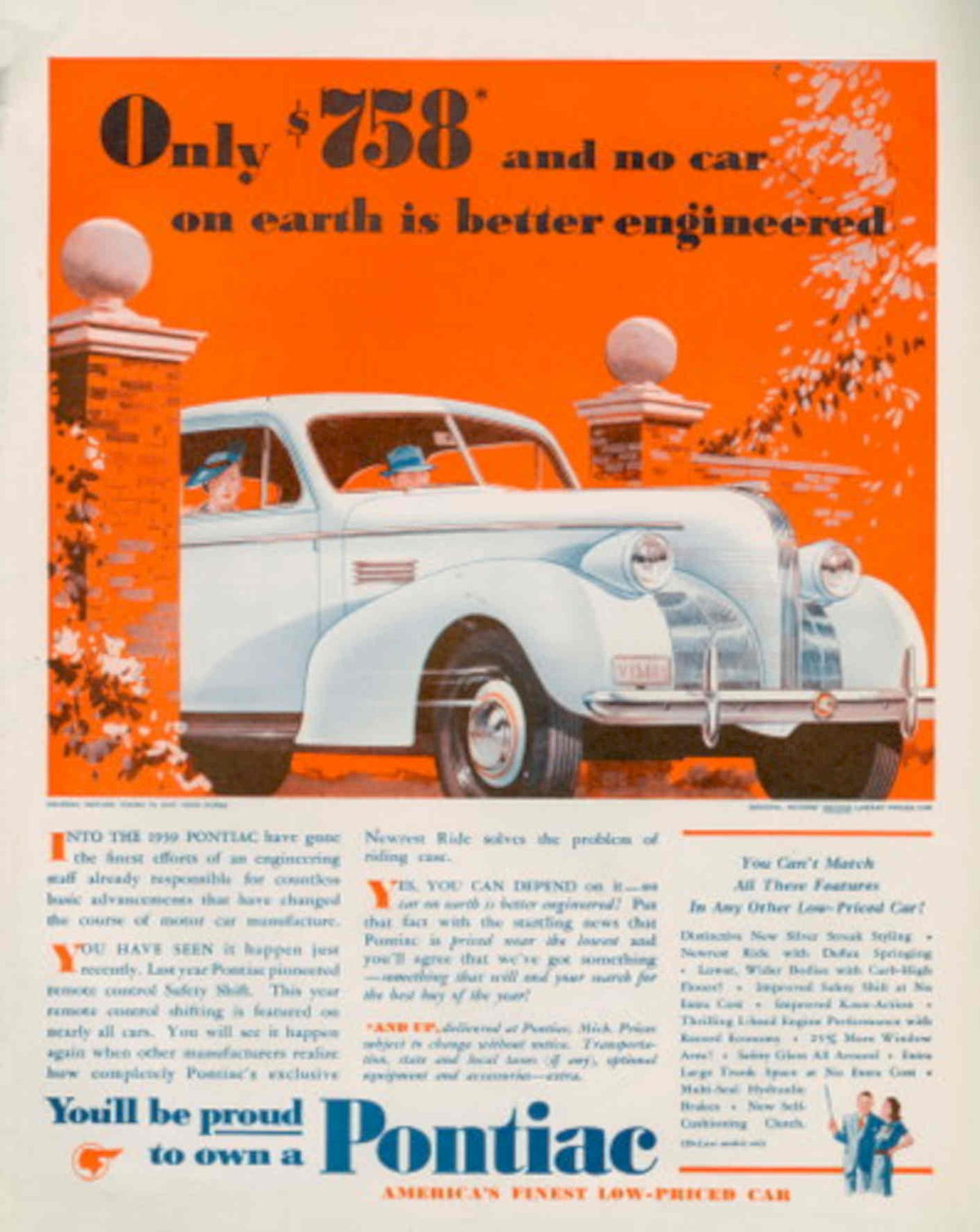 Pontiac 1939 Car 1930s Vintage Retro Advert Poster