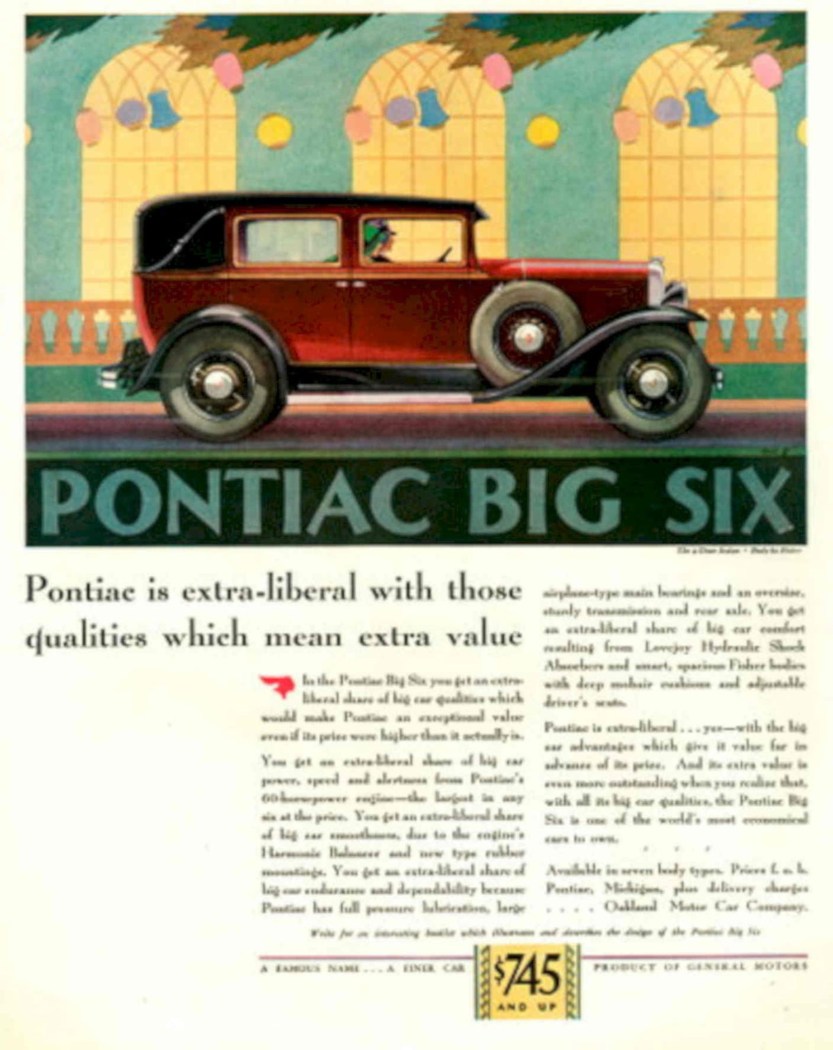 Pontiac Big Six 1930s Vintage Retro Advert Poster