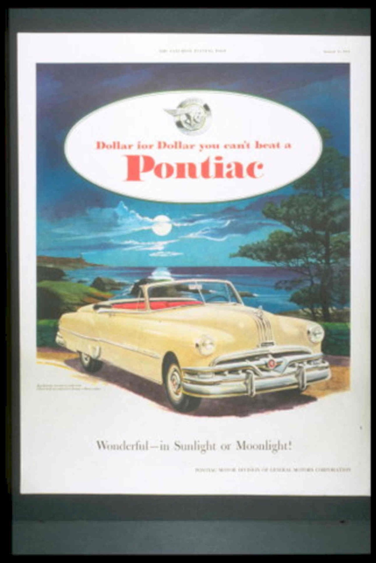 Pontiac Convertible Dusk 1950s Vintage Retro Advert Poster