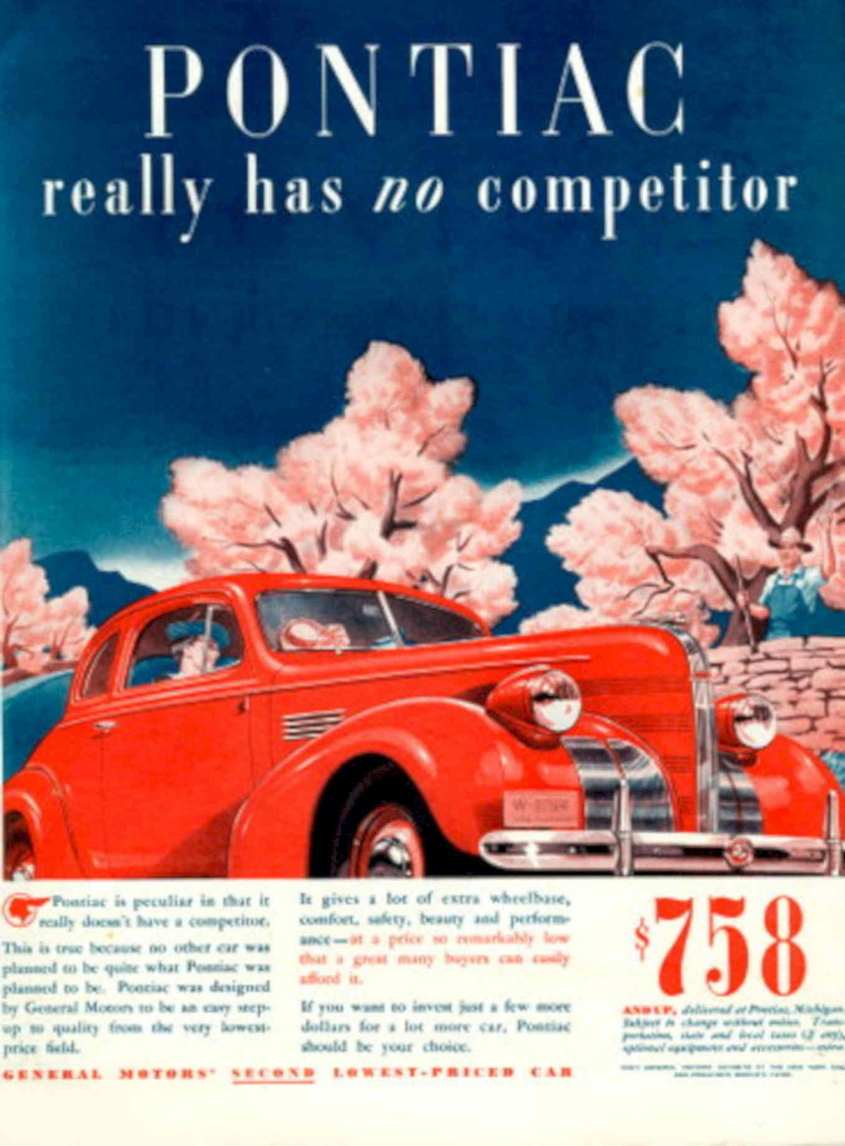 Pontiac Coupe 1936 1930s Vintage Retro Advert Poster