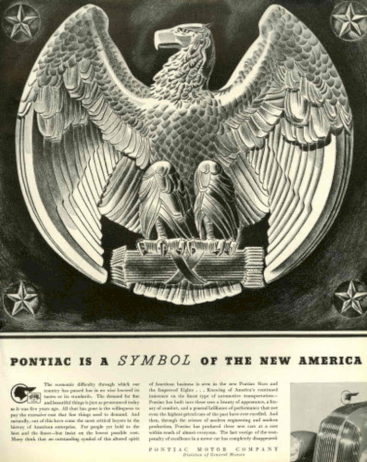Pontiac Eagle Symbol 1930s Vintage Retro Advert Poster