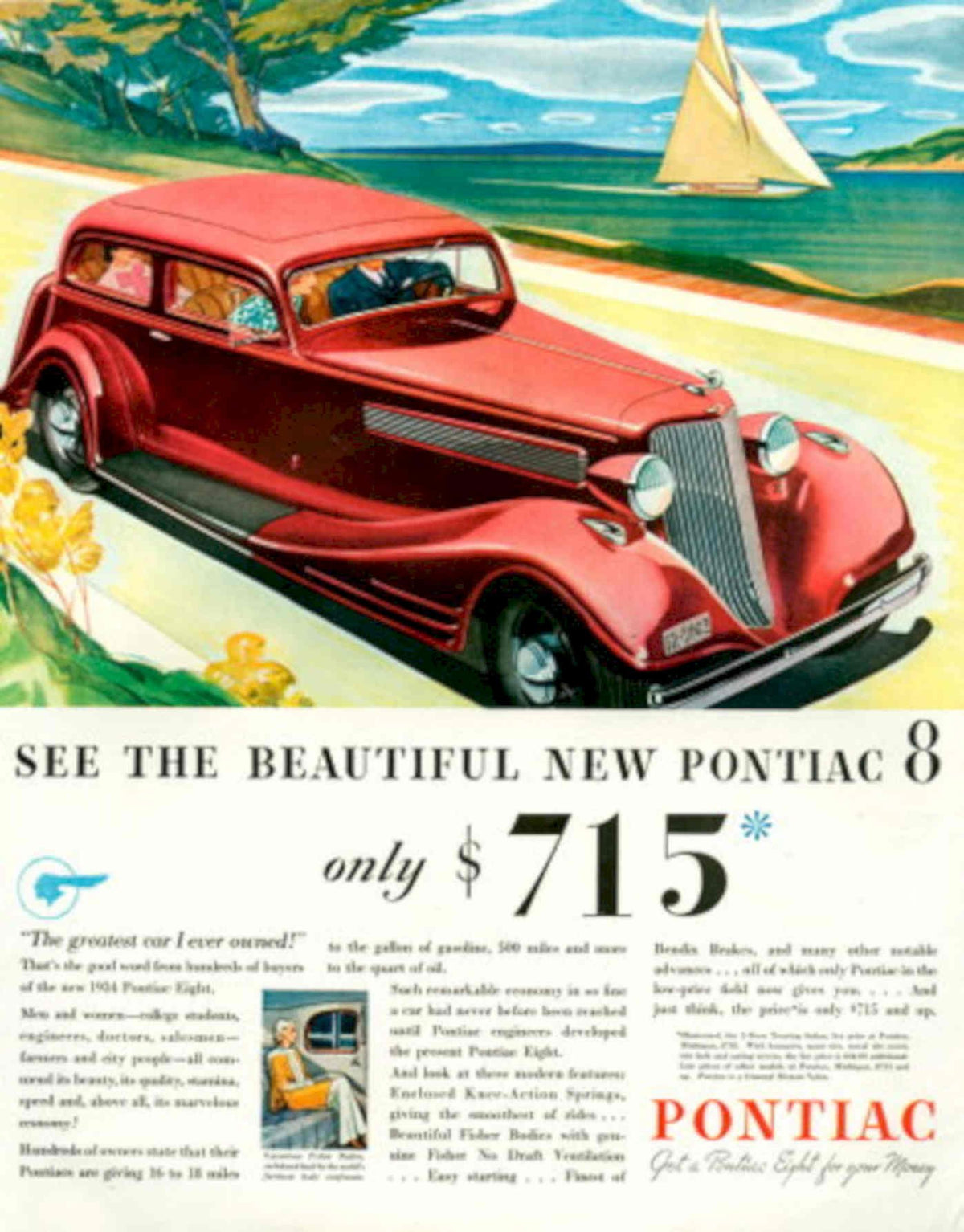 Pontiac Eight 1938 1930s Vintage Retro Advert Poster