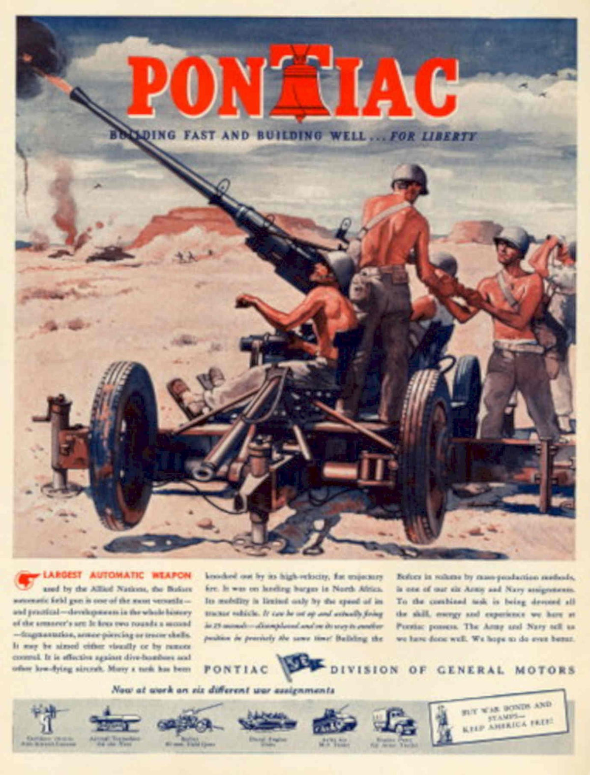 Pontiac Gun Liberty 1940s Vintage Retro Advert Poster