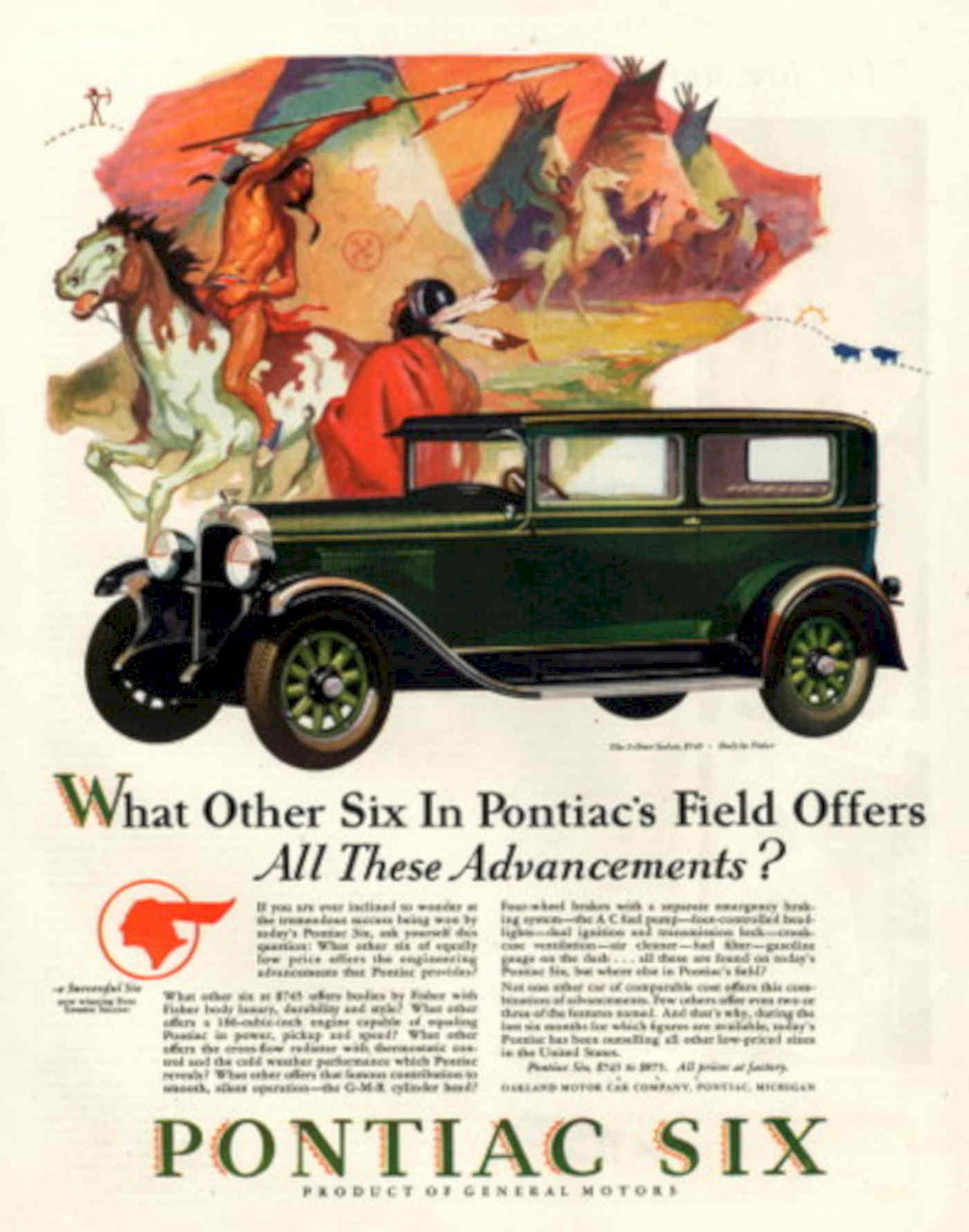 Pontiac Six 1920s 1930s Vintage Retro Advert Poster