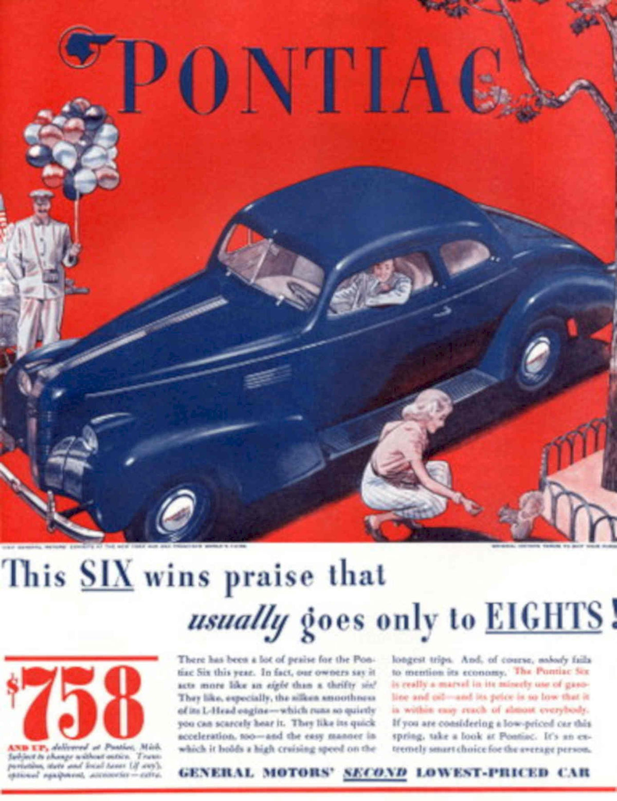 Pontiac Six Coupe 1930s Vintage Retro Advert Poster