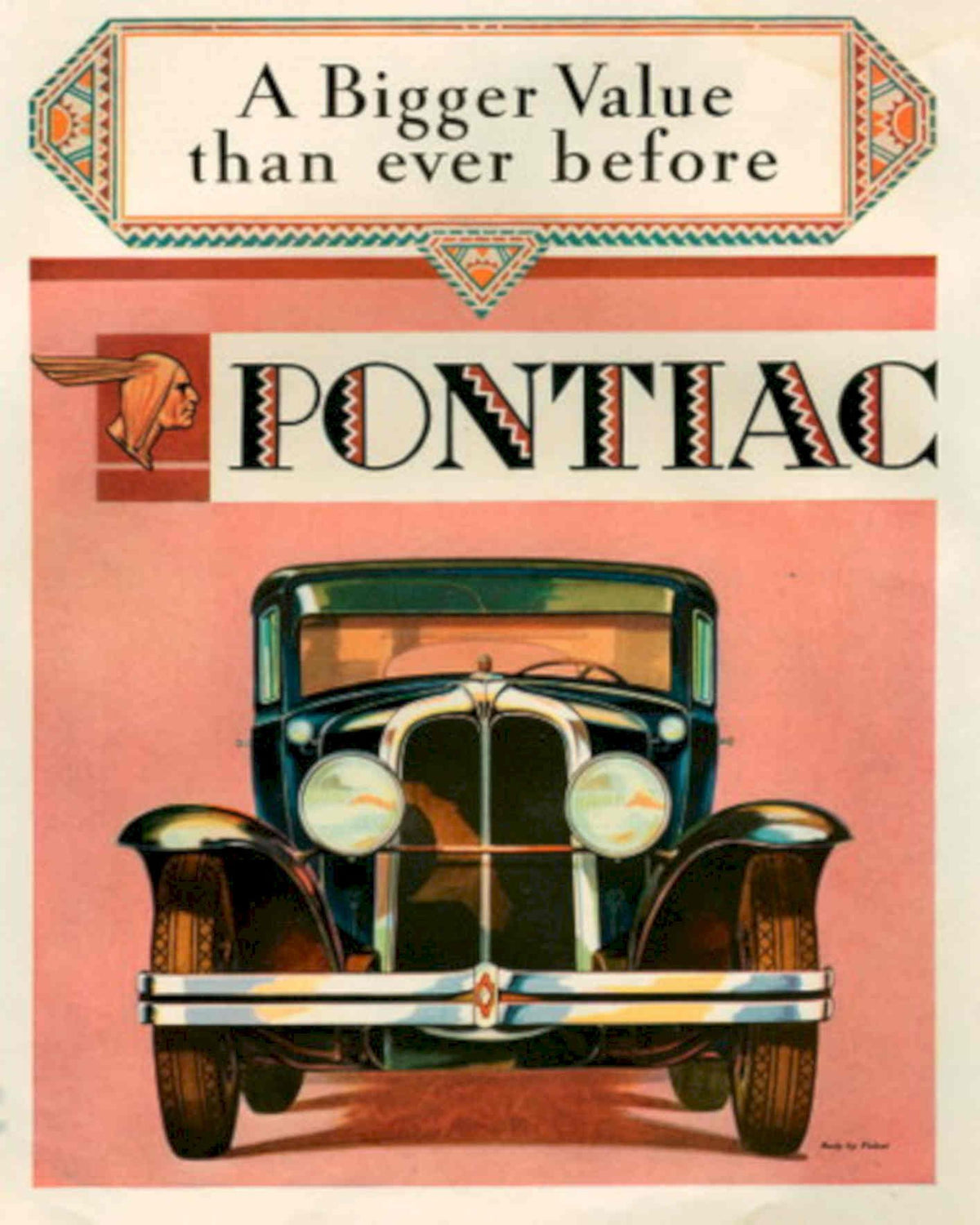 Pontiac Value 1920s 1930s Vintage Retro Advert Poster