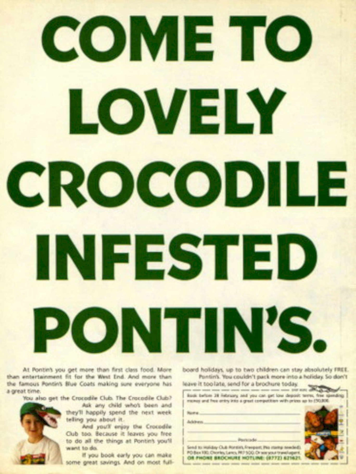Pontins Crocodile Holiday 1980s Vintage Retro Advert
