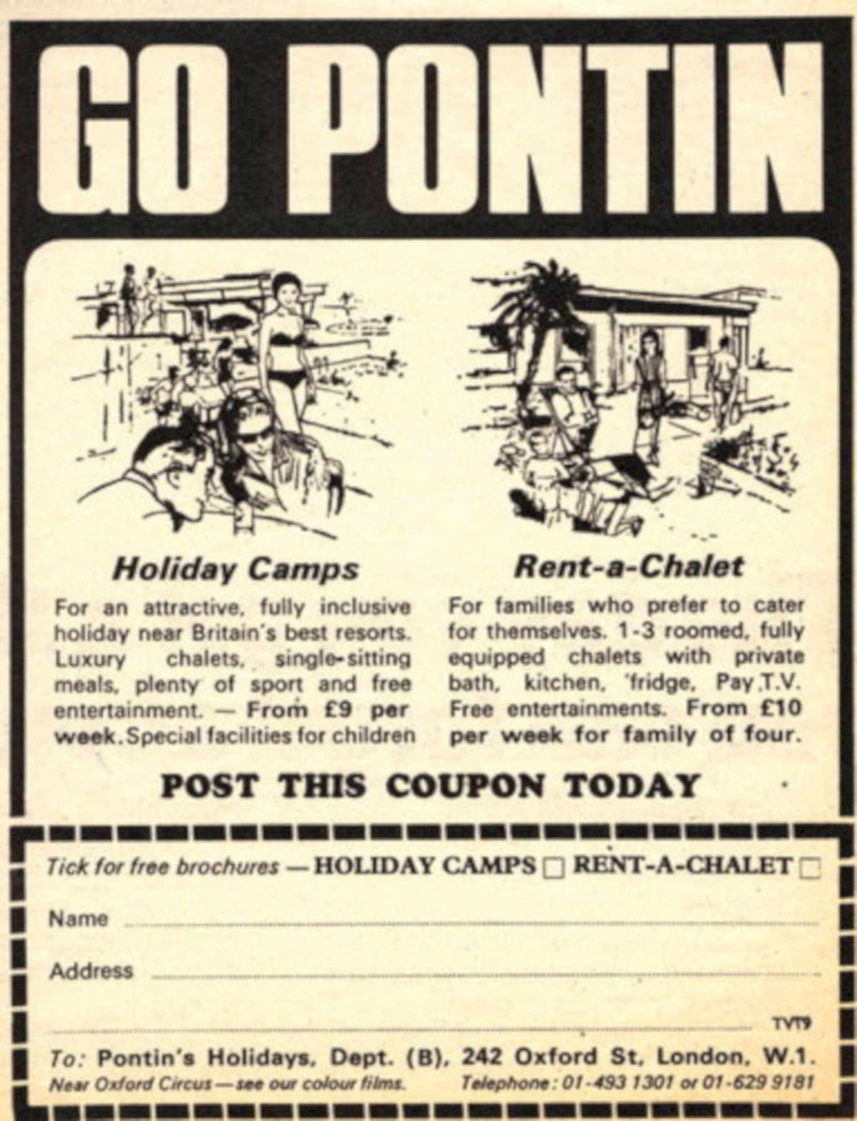 Pontins Holiday Camps 1970s Vintage Retro Advert