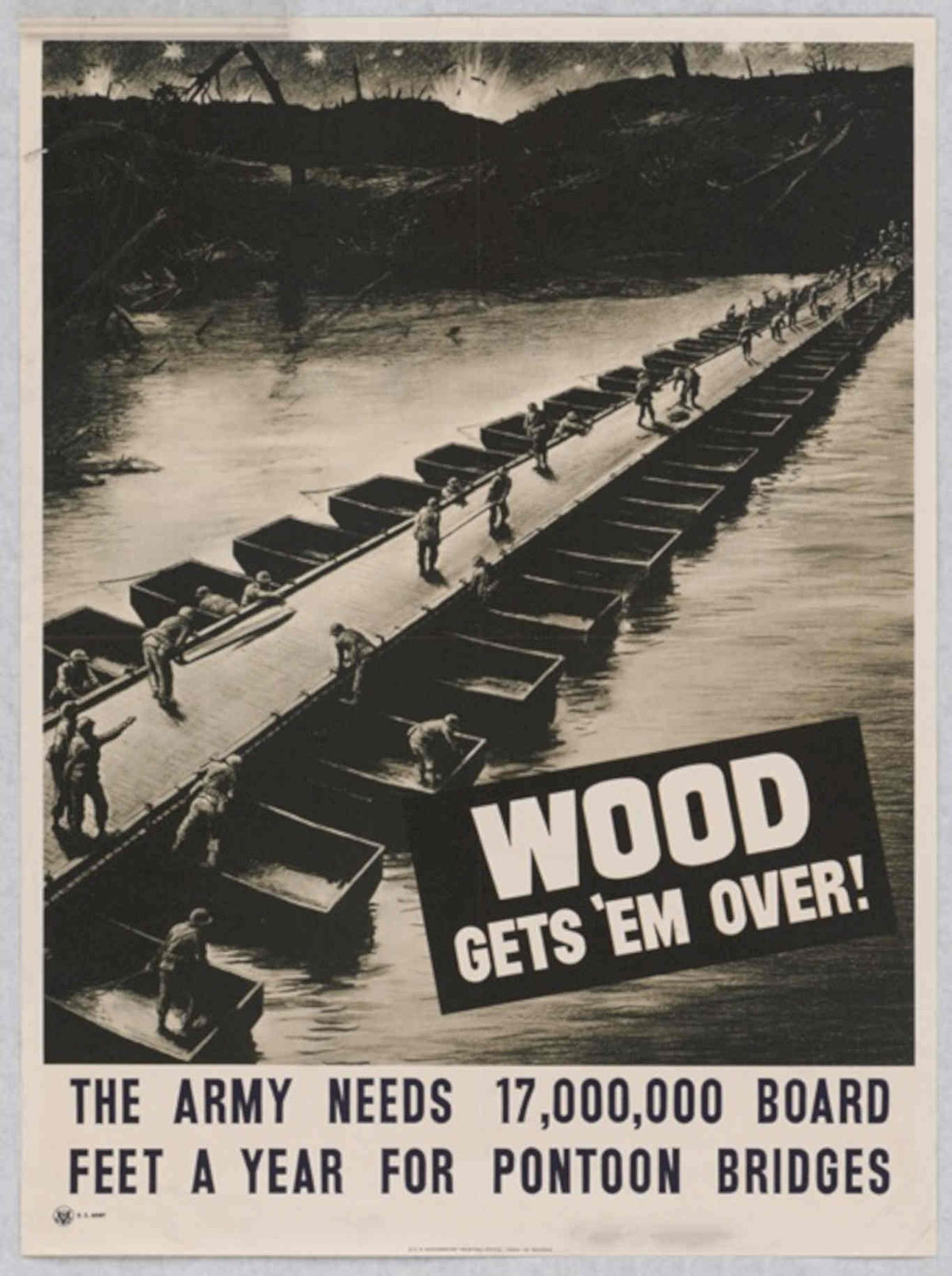 Pontoon Bridge Soldiers American World War II Advert Poster