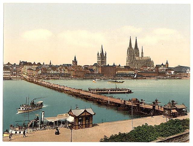 Pontoon bridge I Cologne the Rhine Vintage A4 Photo Print